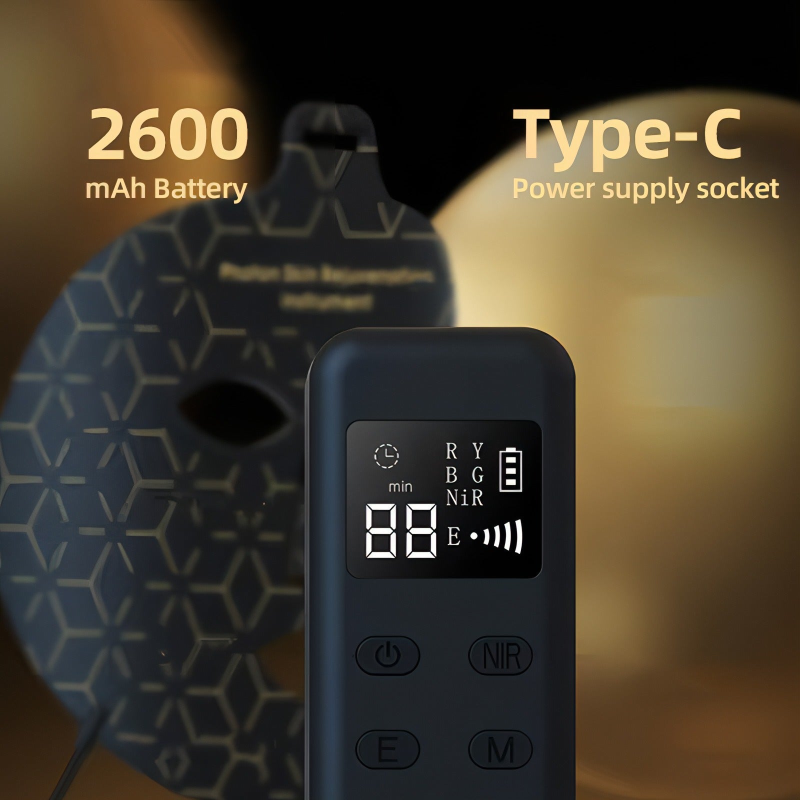Fenzora LED Ansiktsmask 2600mAh batteri med Type-C laddning